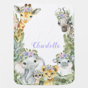 Girl Safari Baby Blanket Purple