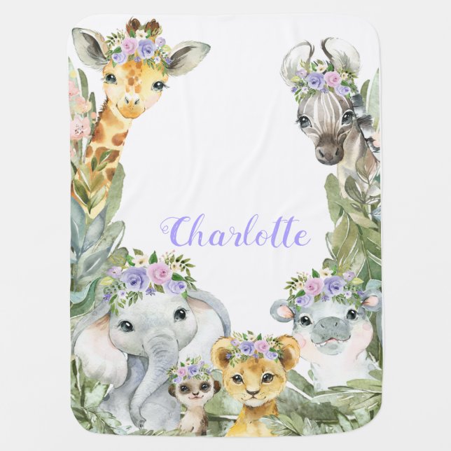 Girl Safari Baby Blanket Purple (Front)