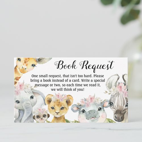 Girl Safari Baby Shower Book Request Cards