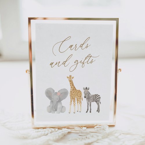 Girl Safari Baby Shower Cards and Gifts Sign