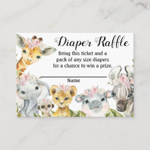 Girl Safari Baby Shower Diaper Raffle Ticket