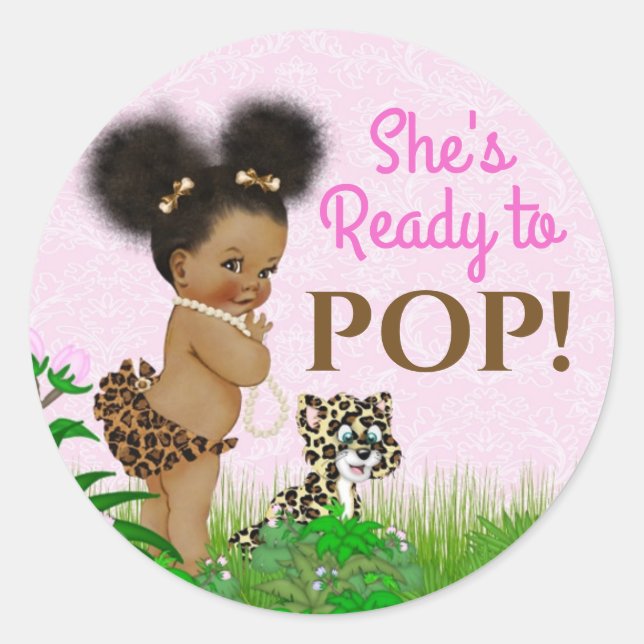 Girl Safari Baby Shower Favor Sticker (Front)