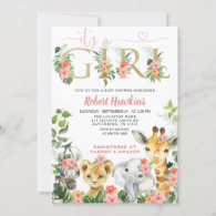 Girl Safari Baby Shower Invitation