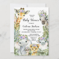 Girl Safari Baby Shower Purple Floral Invitation