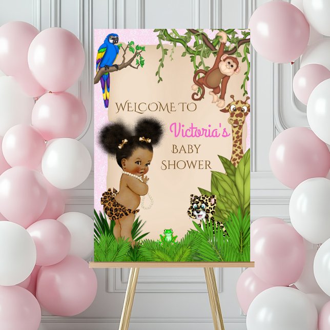 Girl Safari Baby Shower Welcome Sign (Cute safari baby shower welcome sign. You can change all of the text as needed for your event.)