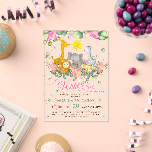 Girl Safari Floral Baby Shower Acrylic Invitations