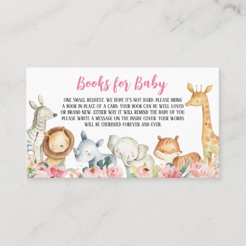 Girl Safari Jungle Baby Shower Books for Baby Business Card