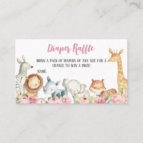 Girl Safari Jungle Baby Shower Diaper Raffle Business Card