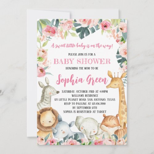 Girl Safari Jungle Baby Shower Invitation