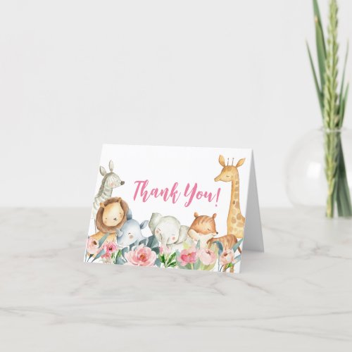 Girl Safari Jungle Baby Shower Thank You Card