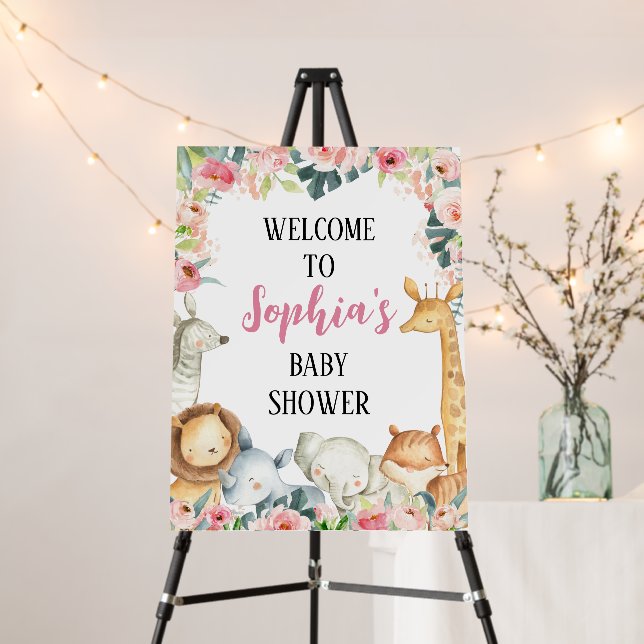 Girl Safari Jungle Baby Shower Welcome Sign (In Situ (Stand))