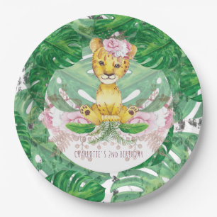Girl Safari Lion Illustration Personalized Paper Plates