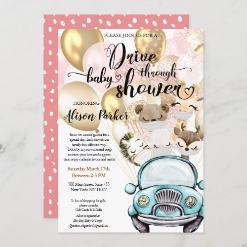Girl Safari Pink Floral Greenery Drive by Shower I Invitation