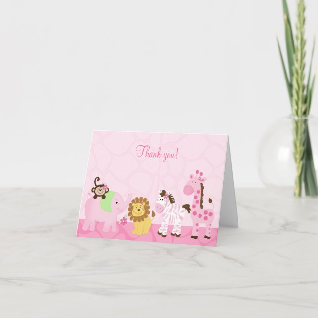 Girl Safari Pink Jungle Folded Thank you Notes (Front)