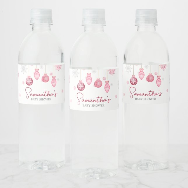 Girl Santa Baby Christmas Baby Shower Water Bottle Label (Bottles)