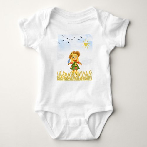 Girl Scarecrow Bird on Arm  Baby Bodysuit