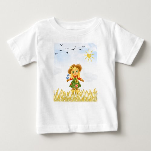 Girl Scarecrow Bird on Arm  Baby T_Shirt