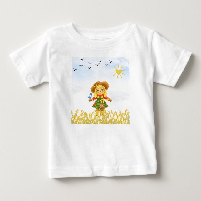Girl Scarecrow Bird on Arm  Baby T-Shirt (Front)