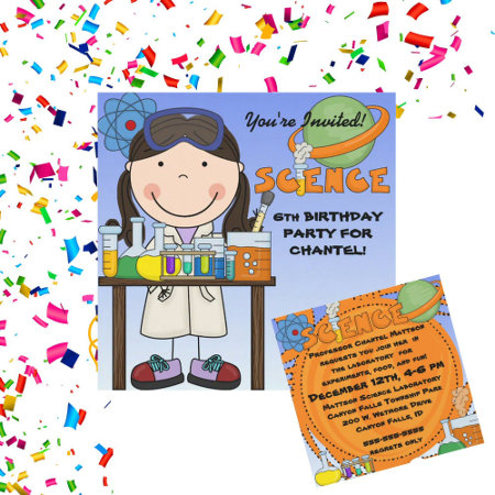 Girl Science Birthday Party Invitation