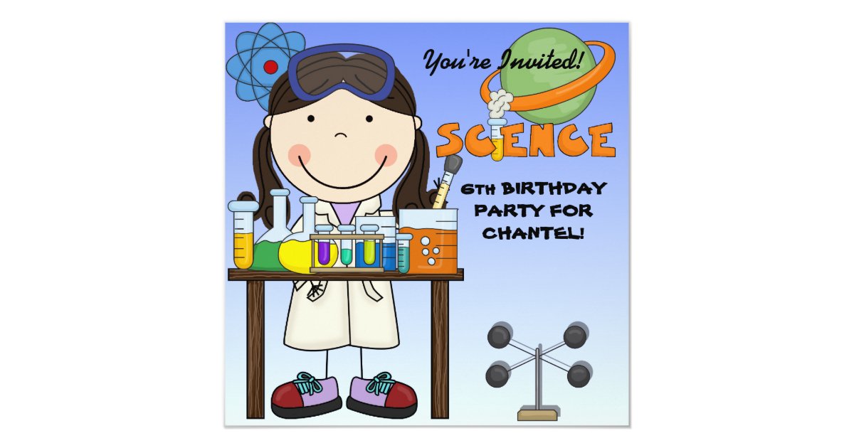 Girl Science Birthday Party Invitation