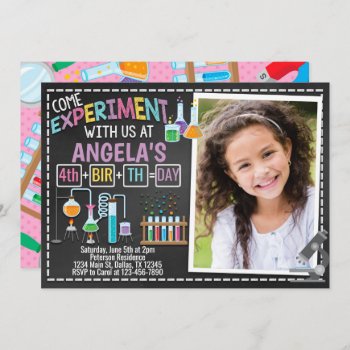 Girl Science Birthday Party Invitation Invite by PerfectPrintableCo at Zazzle