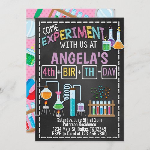 Girl Science Experiment Birthday Party Invitation
