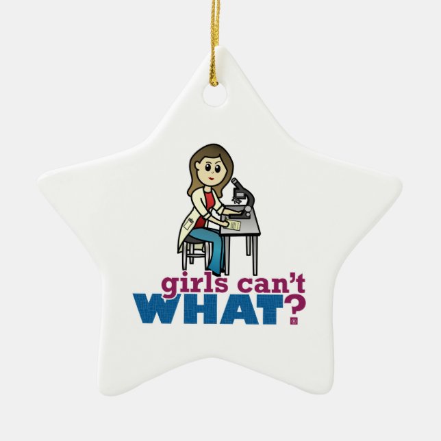 Girl Scientist Ceramic Ornament (Front)