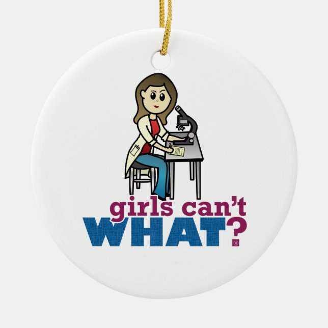 Girl Scientist Ceramic Ornament (Front)
