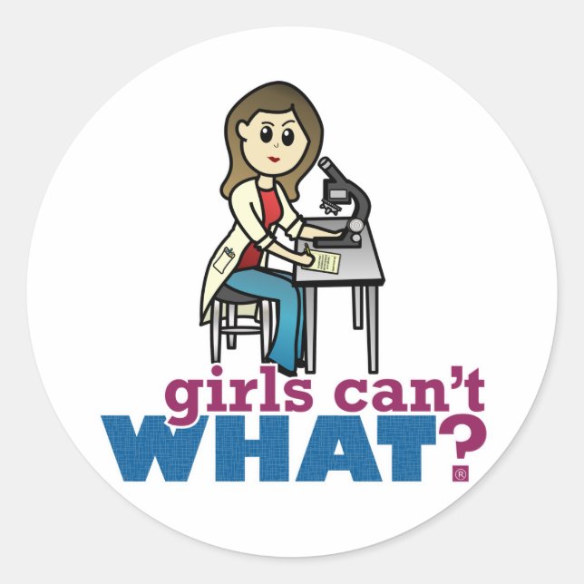 Girl Scientist Classic Round Sticker (Front)
