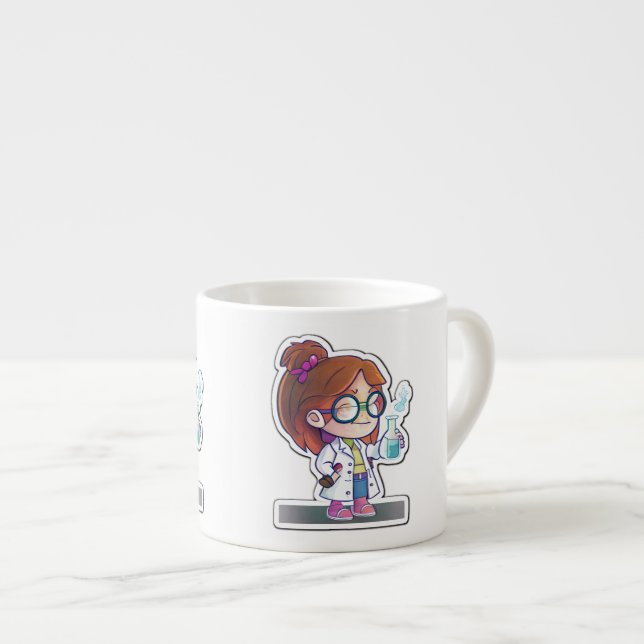 Girl Scientist Sticker Art Espresso Mug  (Front Right)