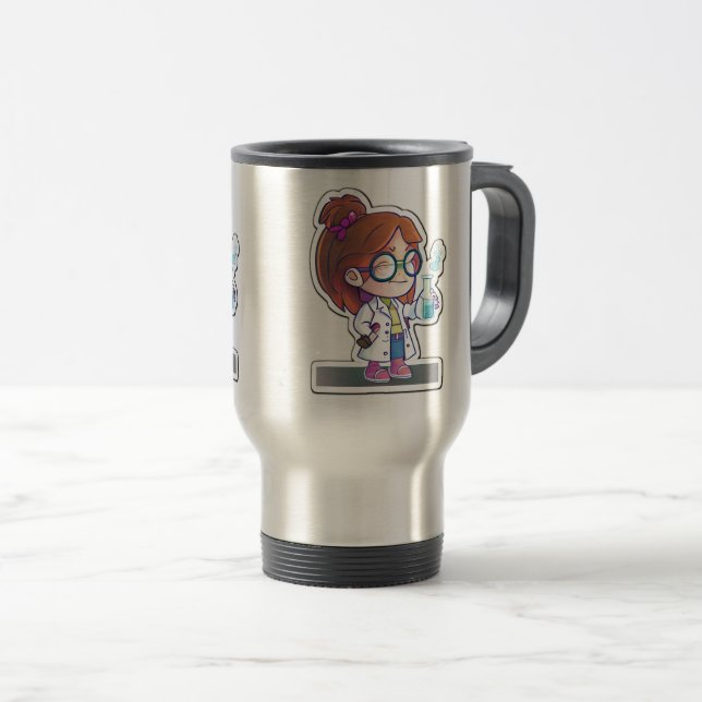 Girl Scientist Sticker Art Travel/Commuter Mug, 15 Travel Mug (Front Right)