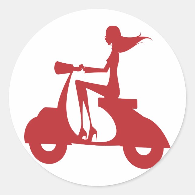 Girl Scooter red Classic Round Sticker (Front)