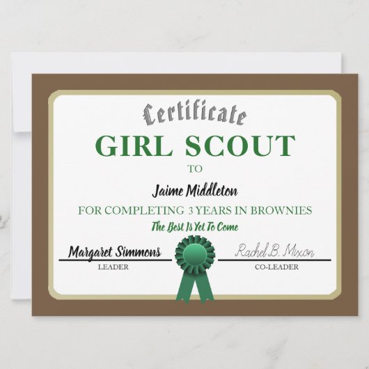 Girl Scouting Brownies Service Certificate (Front)