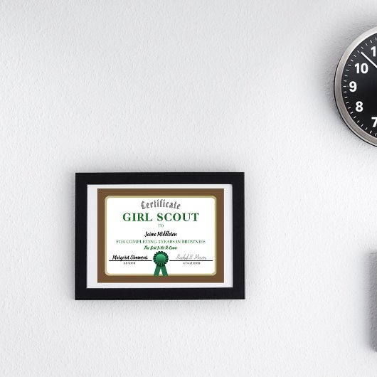 Girl Scouting Brownies Service Certificate