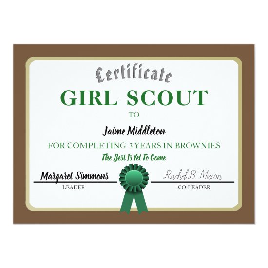 Girl Scouting Brownies Service Certificate Card