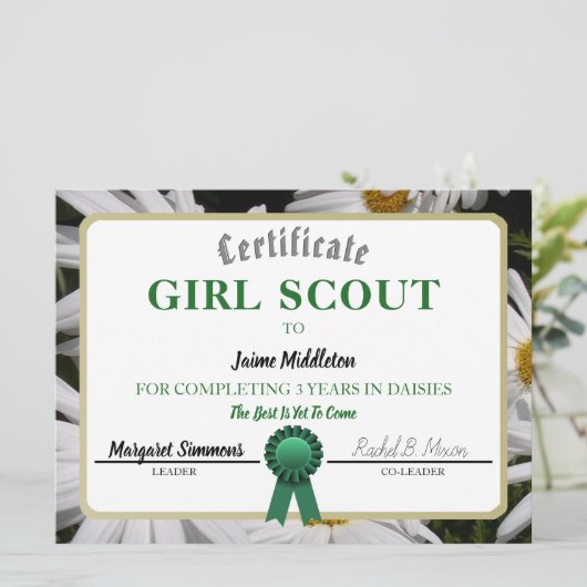 Girl Scouting Daisies Service Certificate Template (Standing Front)