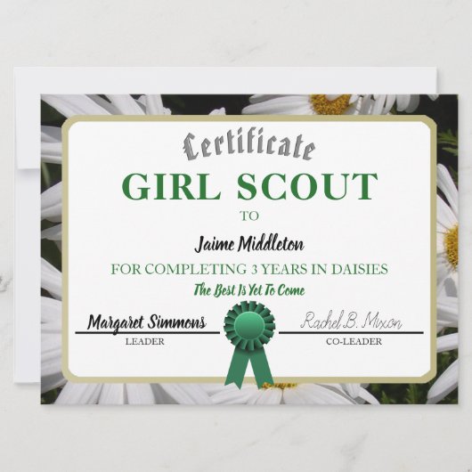 Girl Scouting Daisies Service Certificate Template (Front)
