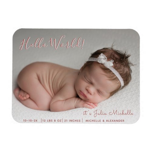 Girl Script Newborn Stats Photo Birth Announcement Magnet