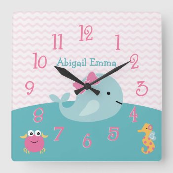 Girl Sea Animals Ocean Life Baby Nursery Clock by Personalizedbydiane at Zazzle