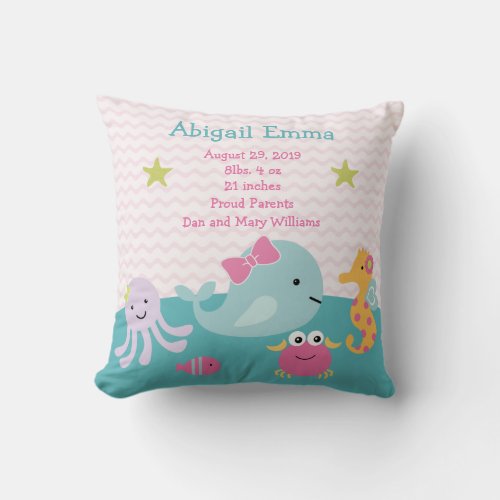 Girl Sea Animals Ocean Life Baby Pillow Keepsake