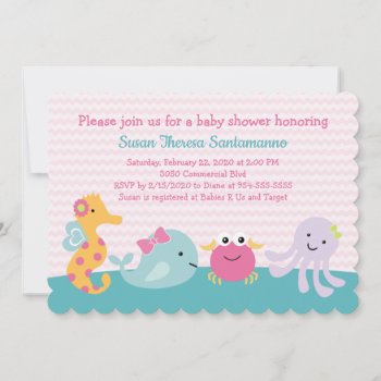 Girl Sea Animals Ocean Life Baby Shower Invitation by Personalizedbydiane at Zazzle