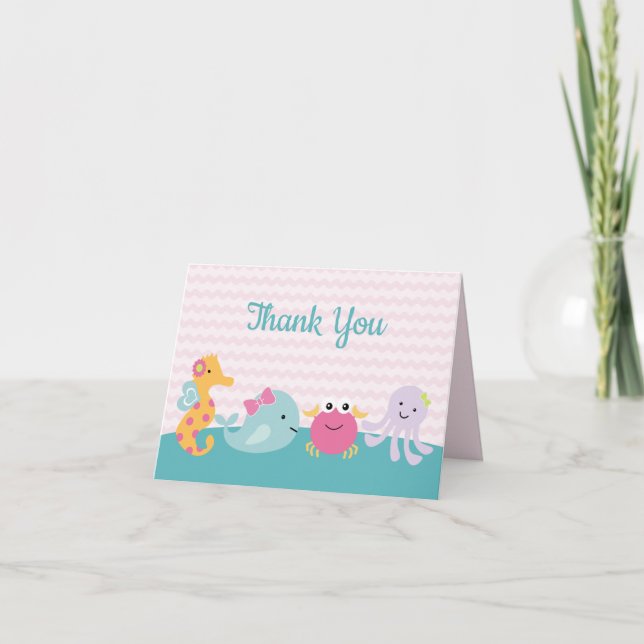 Girl Sea Animals Ocean Life Thank You Invitation (Front)
