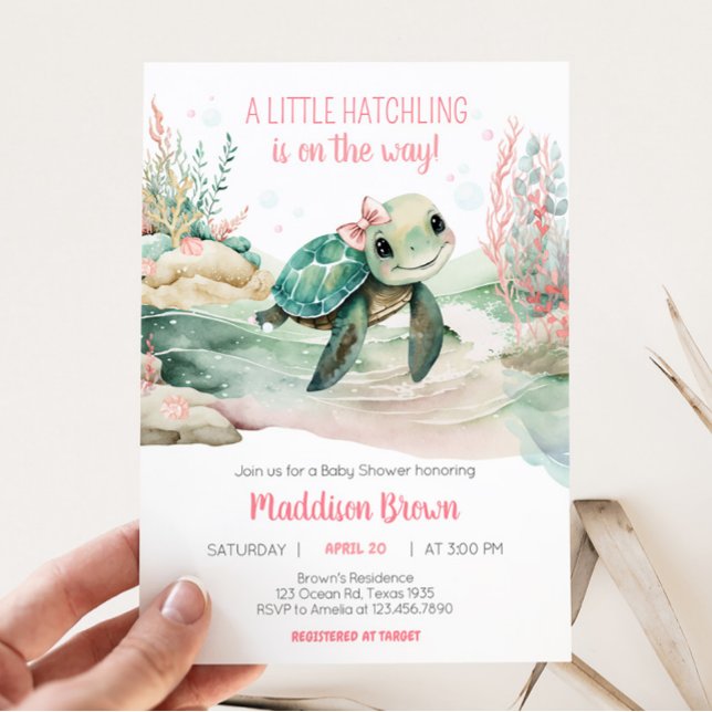 Girl Sea Turtle Baby Shower Invitation (A Little Hatching Is On the Way Baby Shower Invitation)