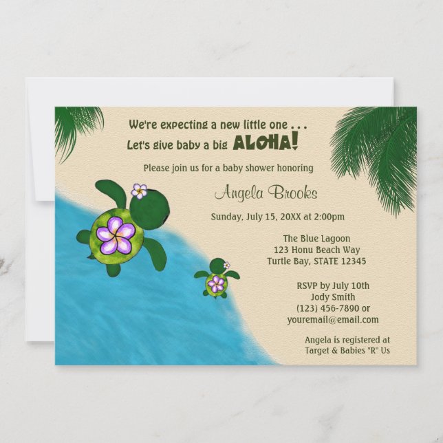 GIRL Sea TURTLE Baby Shower Invite PURP (Honu) 04A (Front)
