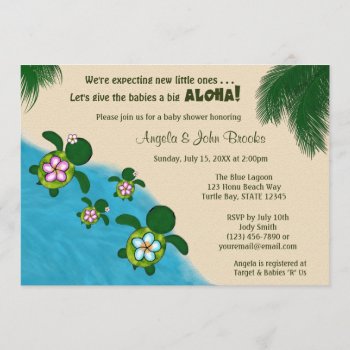Girl Sea Turtle Baby Shower Invite Twin (honu) 01d by MonkeyHutDesigns at Zazzle