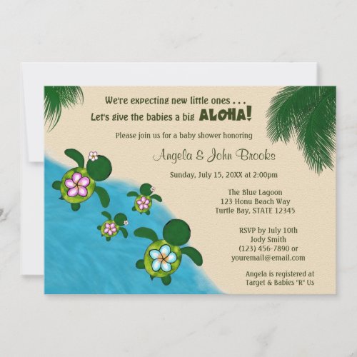 GIRL Sea TURTLE Baby Shower Invite TWIN Honu 01D