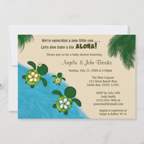 GIRL Sea TURTLE Baby Shower Invite YEL Honu 03B2