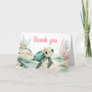 Girl Sea Turtle Baby Shower Letterpress Thank You Card