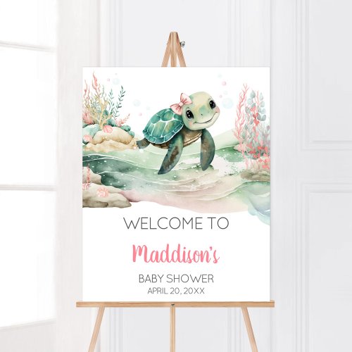 Girl Sea Turtle Baby Shower Welcome Poster