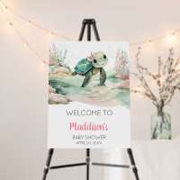 Girl Sea Turtle Baby Shower Welcome Sign
